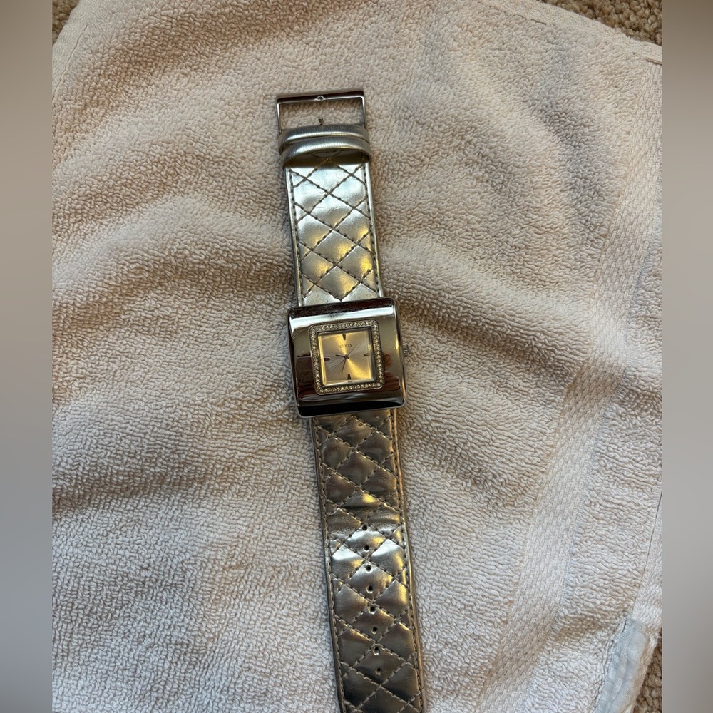 Silver Quilted Leather Women’s Guess  Watch EUC